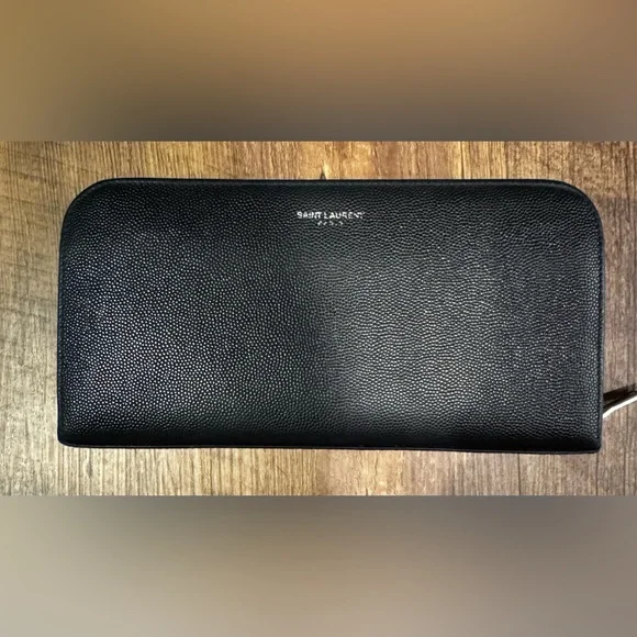 Saint Laurent Black Pebbled Leather Long Zippy Wallet - Full Inclusion - Picture 2 of 14